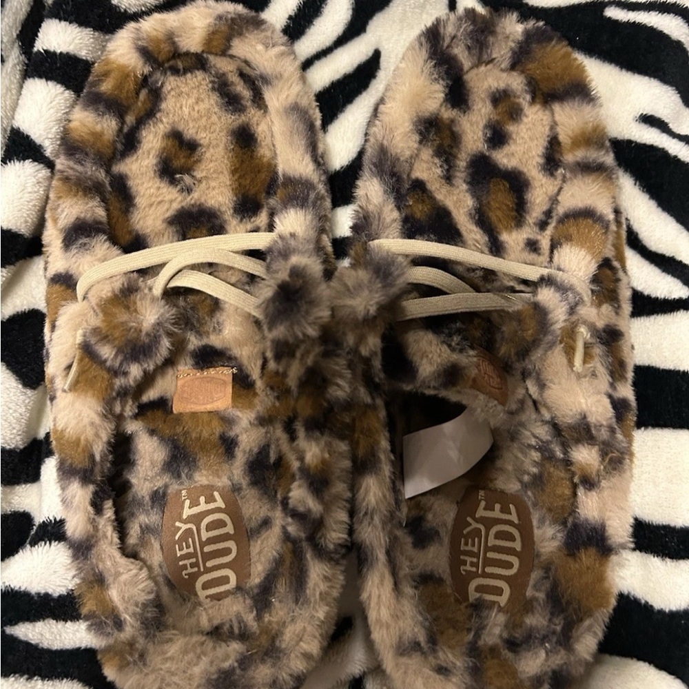 Hey Dude Tan and Brown Fuzzy Slippers
